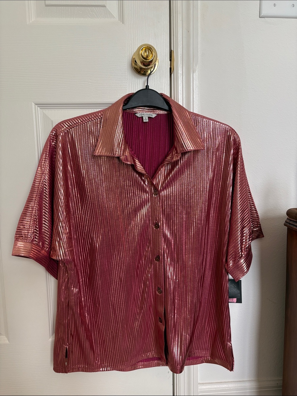 John Mark Metallic Rose Short-Sleeve Button-Down Shirt
